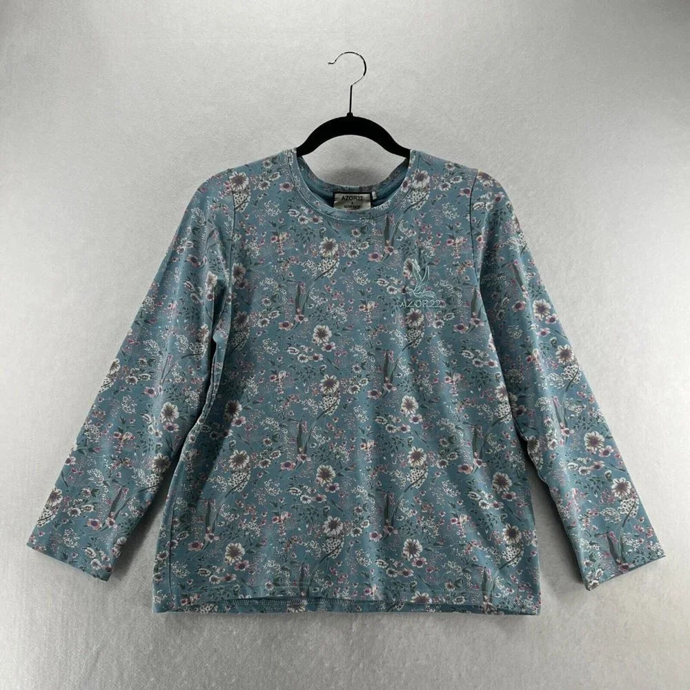 AZOR22 & ASOR SHOP Top Girls XL Floral French Terry Crewneck Long Sleeve Blue
